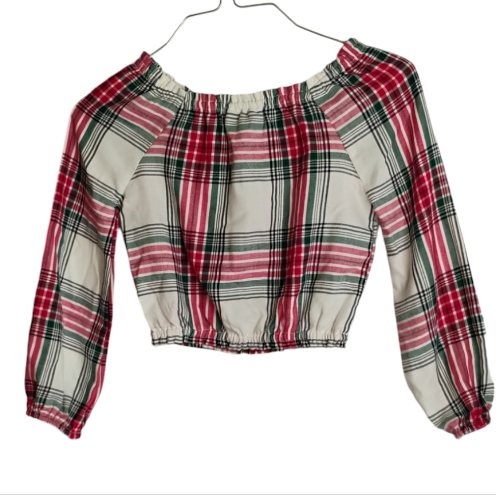 Children's Place Girl's Flannel Crop Top Plaid Sz 5/6 Long Sleeves D-3